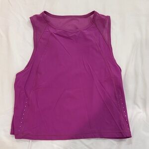 Lululemon purple floaty, breathable cropped tank top reflective size 2